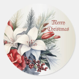 Christmas White Red Flowers Holidays Elegant Runt Klistermärke
