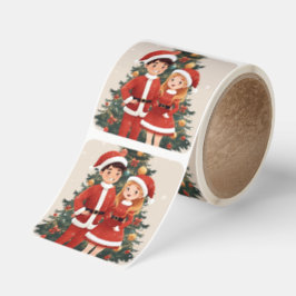 Christmas wildlife illustration snowy Santa Claus Fyrkantigt Klistermärke