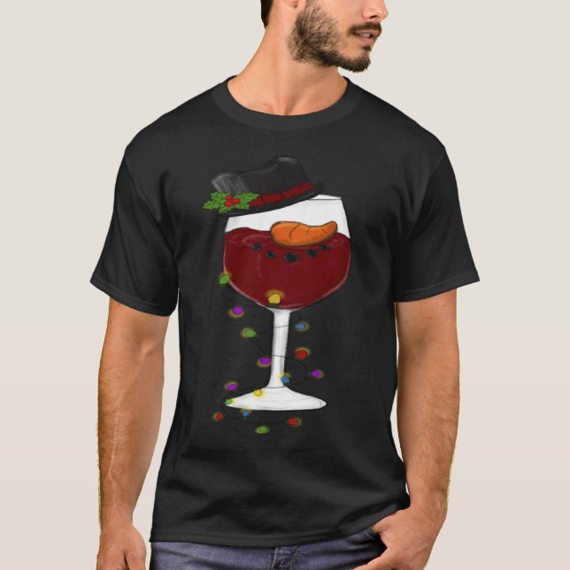 Christmas Wine Glass Santa Hat  Holiday T Shirt (Framsida)