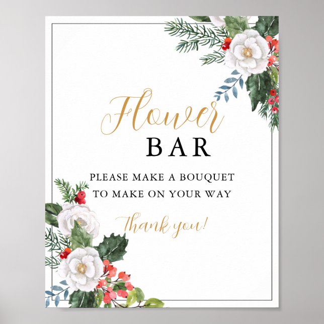 Christmas Winter Bridal Shower Flower Bar Sign Poster (Framsidan)