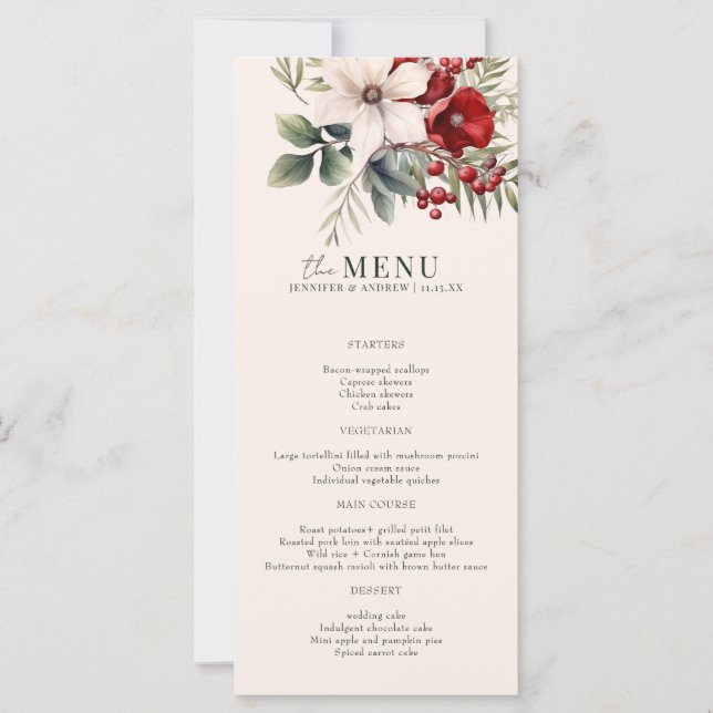 Christmas Winter Floral Elegant Wedding Menu (Framsida)