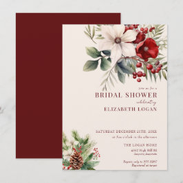 Christmas Winter Floral | Red Bridal Shower Inbjudningar