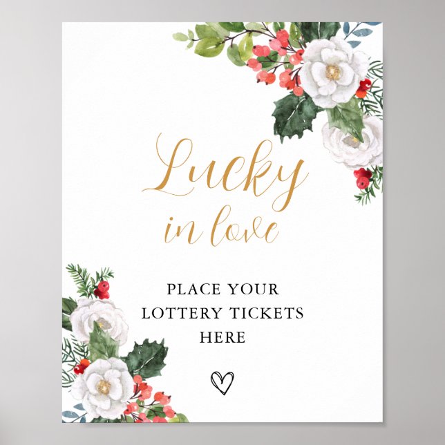 Christmas Winter Lucky in Love Bridal Shower Sign Poster (Framsidan)