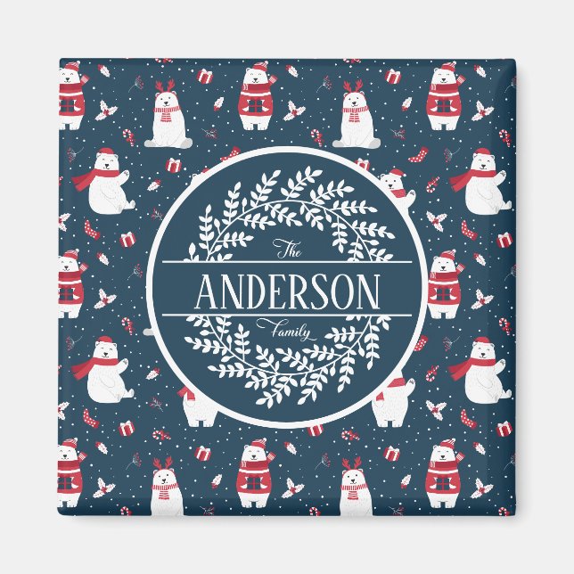 CHRISTMAS WINTER POLAR BEAR FAMILY MONOGRAM MAGNET (Framsidan)
