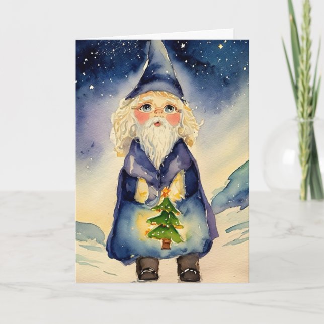 Christmas wishes gnome helgkort (Framsida)