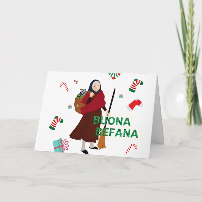 christmas Witch buona Befana Helgkort (Framsida)
