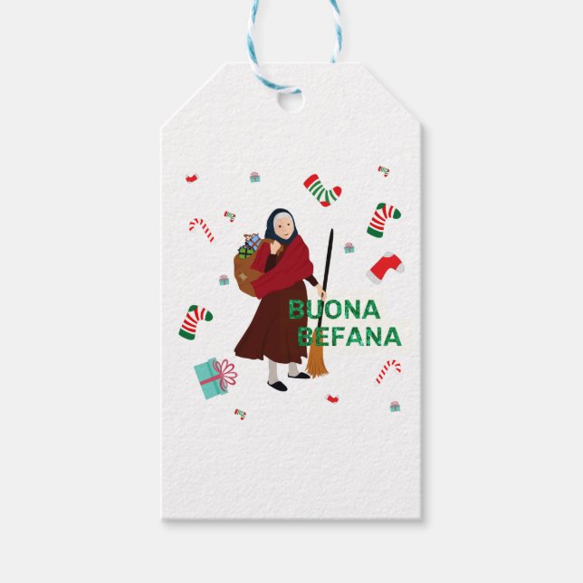 christmas Witch buona Befana Presentetikett (Framsidan)