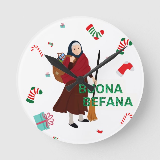 christmas Witch buona Befana Rund Klocka (Framsida)