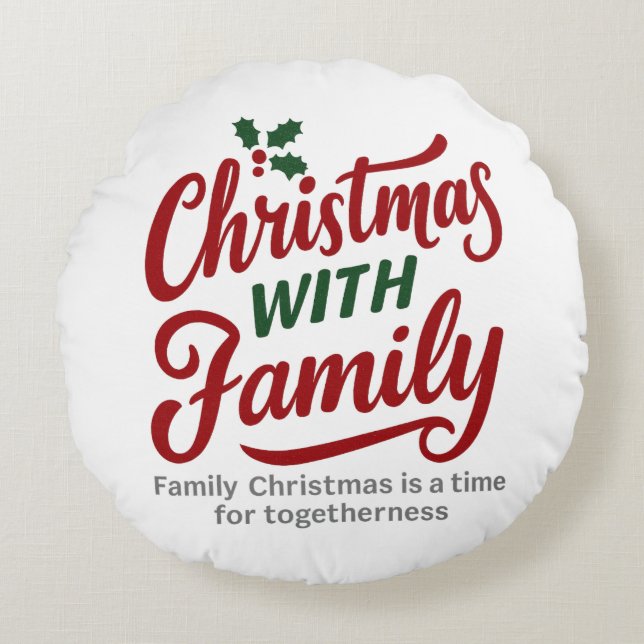 Christmas WITH Family – Glitter Holiday Design Rund Kudde (Framsidan)