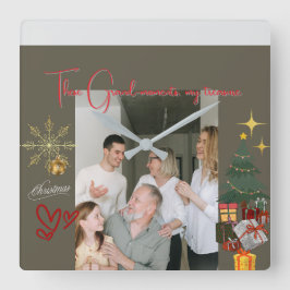 Christmas With Grandparents Fyrkantig Klocka