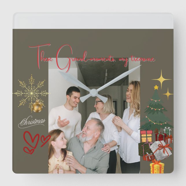 Christmas With Grandparents Fyrkantig Klocka (Framsida)