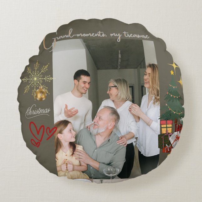 Christmas With Grandparents Rund Kudde (Framsidan)