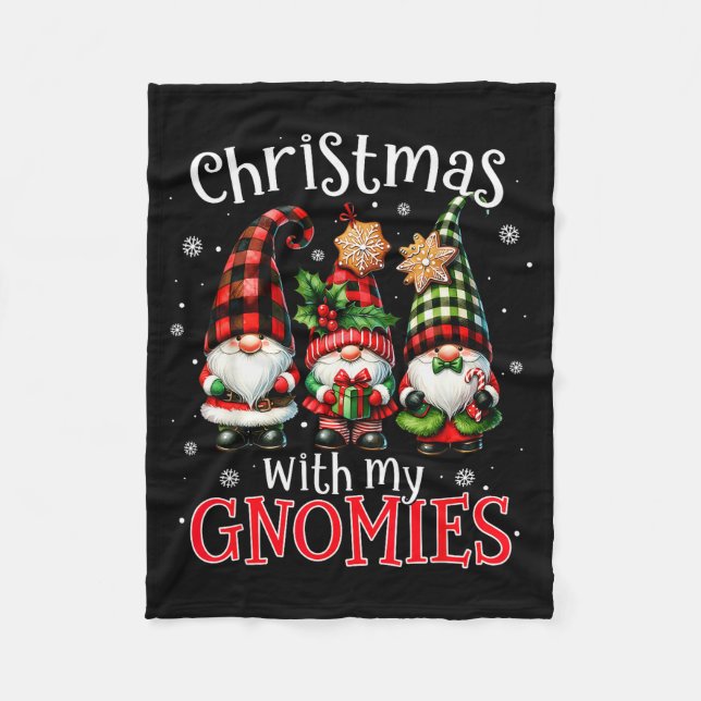 Christmas With My Gnomies Buffalo Plaid Gnome Fami Fleecefilt (Framsidan)