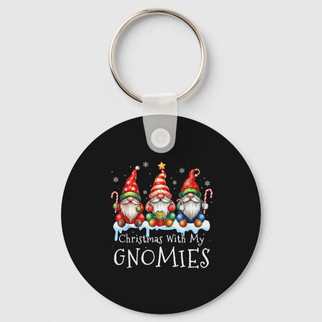 Christmas With My Gnomies Buffalo Plaid Gnome Fami Nyckelring (Framsida)