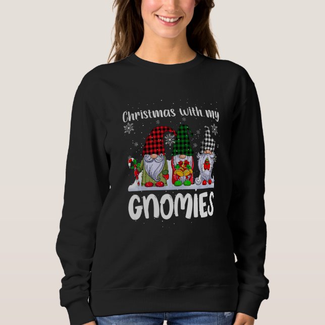Christmas with my Gnomies Cute Gnome Buffalo Plaid T Shirt (Framsida)