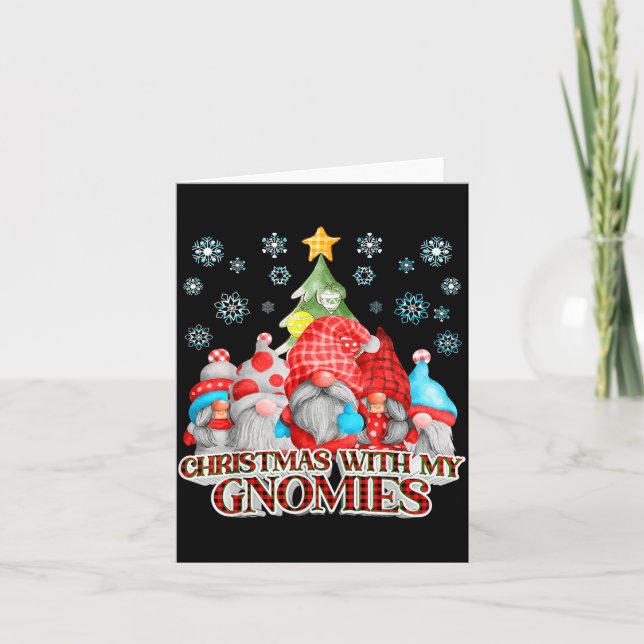 Christmas With My Gnomies Plaid Gnome Group Pajama Kort (Framsida)