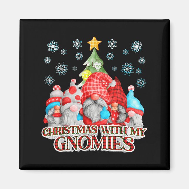 Christmas With My Gnomies Plaid Gnome Group Pajama Magnet (Framsidan)