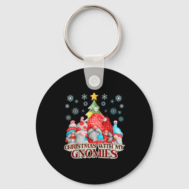 Christmas With My Gnomies Plaid Gnome Group Pajama Nyckelring (Framsida)