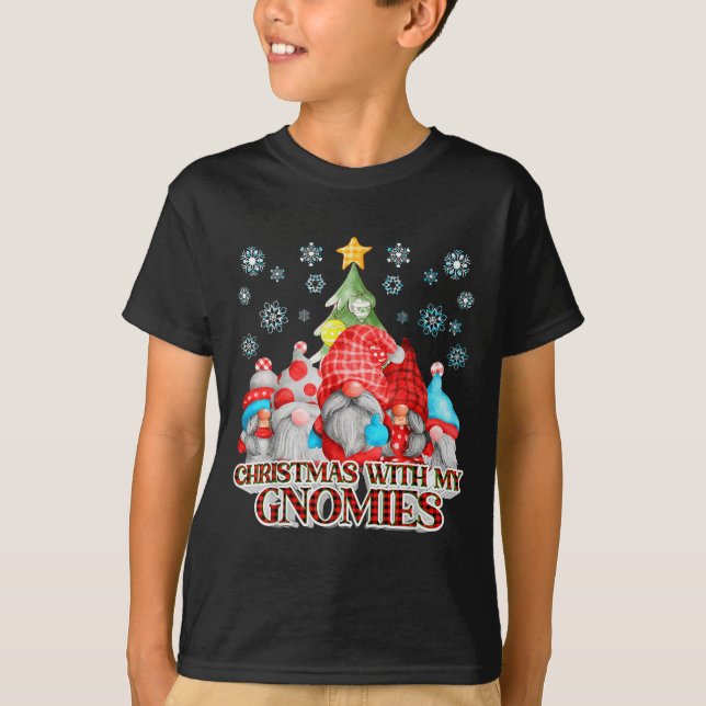 Christmas With My Gnomies Plaid Gnome Group Pajama T Shirt (Framsida)