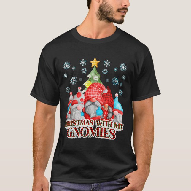 Christmas With My Gnomies Plaid Gnome Group Pajama T Shirt (Framsida)