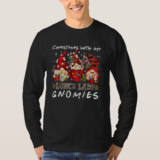 Christmas With My Lunch Lady Gnomies Plaid Red Gno T Shirt (Framsida)