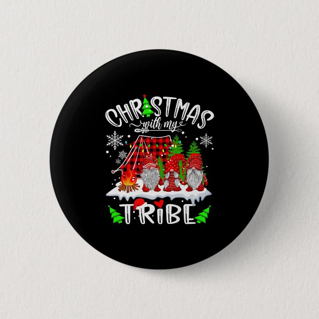 Christmas With My Tribe Red Plaid Cute Gnomes Fami Knapp (Framsida)