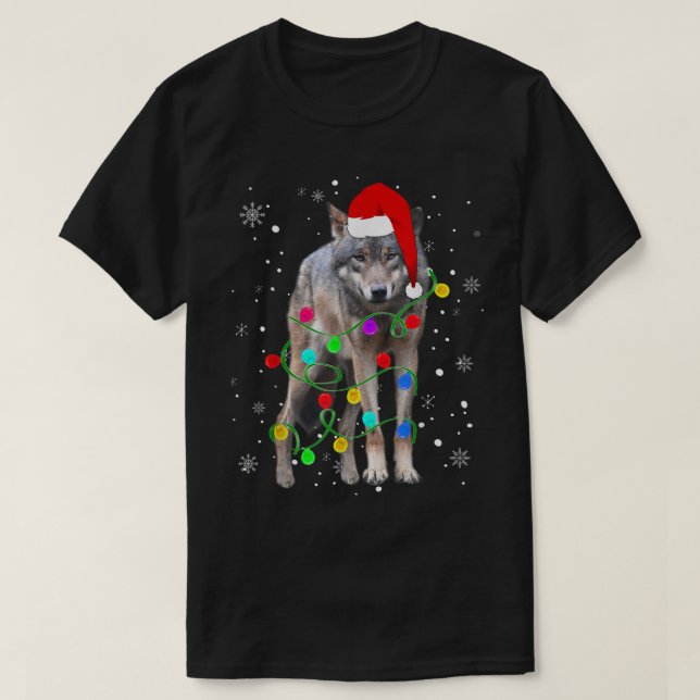 Christmas Wolf | Festive Holiday Lights Design T Shirt (Design framsida)