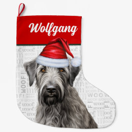 Christmas Wolfhound with Name Woof Background Stor Julstrumpa