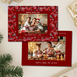 Christmas Woodland Animals Folk Art 2 Photo Julkort