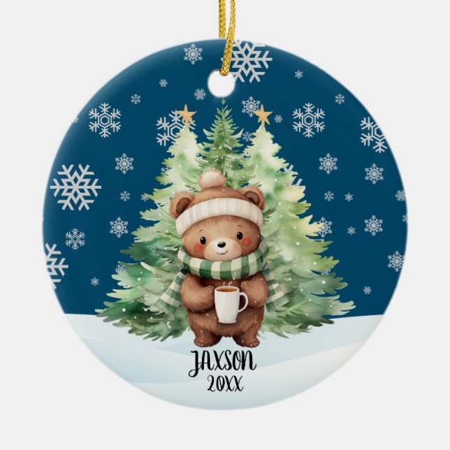 CHRISTMAS WOODLAND BEAR JULGRANSPRYDNAD KERAMIK (Framsidan)
