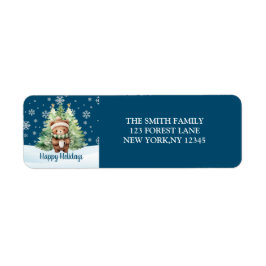 CHRISTMAS WOODLAND BEAR RETURADRESS ETIKETT