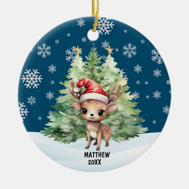 CHRISTMAS WOODLAND REINDEER JULGRANSPRYDNAD KERAMIK (Framsidan)