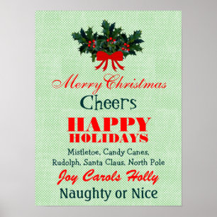Christmas Words Sayings Quotes in Red Green Custom Poster