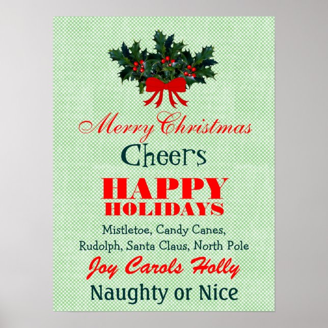Christmas Words Sayings Quotes in Red Green Custom Poster (Framsidan)