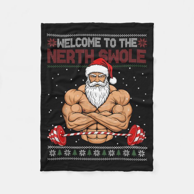 Christmas Workout Welcome To North Swole Xmas Gym  Fleecefilt (Framsidan)