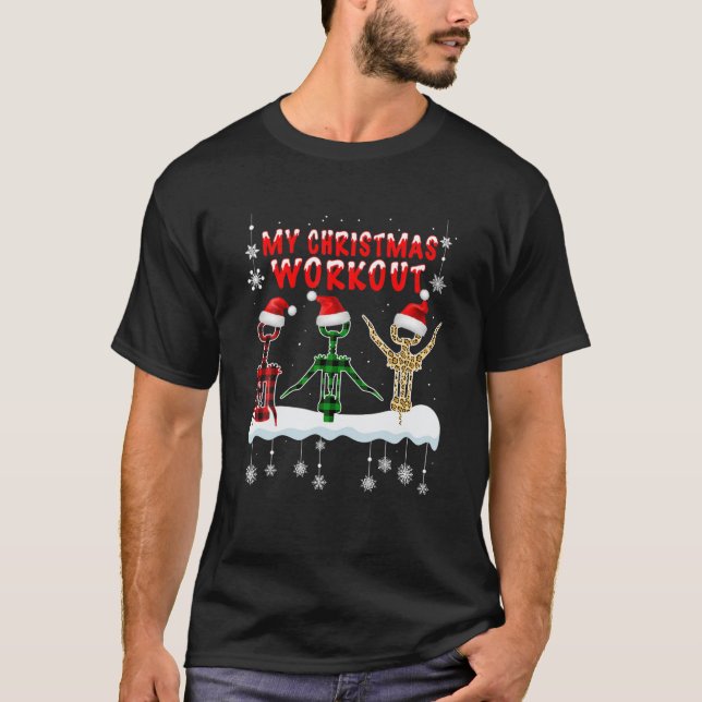 Christmas Workout Wine Bottle Opener Funny Wine Lo T Shirt (Framsida)