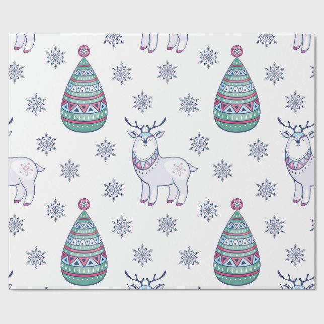 Christmas Wrapping Paper - Reindeer and Fir Trees Presentpapper (Platt)