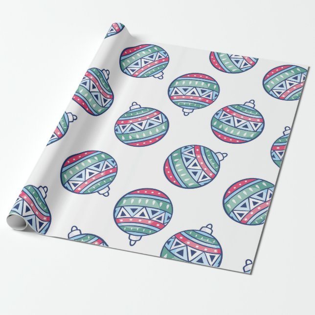 Christmas Wrapping Paper with Colorful Ornaments Presentpapper (Utrullad)