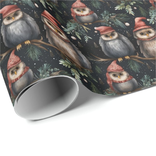 Christmas Wrapping Paper With Santa Owls Presentpapper (Rullad Hörn)