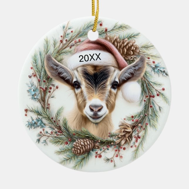 Christmas Wreath Baby Goat  Julgransprydnad Keramik (Framsidan)