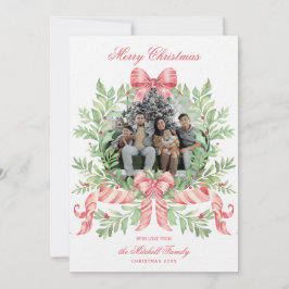 Christmas Wreath Candy Cane Bow | Photo Card Spara Datumet