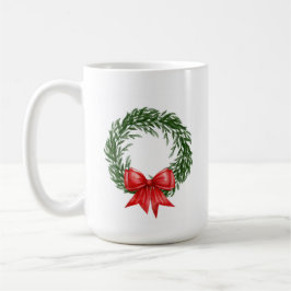 Christmas Wreath Coffee Mug with Red Bow  Kaffemugg