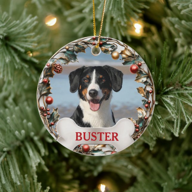 Christmas Wreath Dog Photo Tree Ornament (Träd)