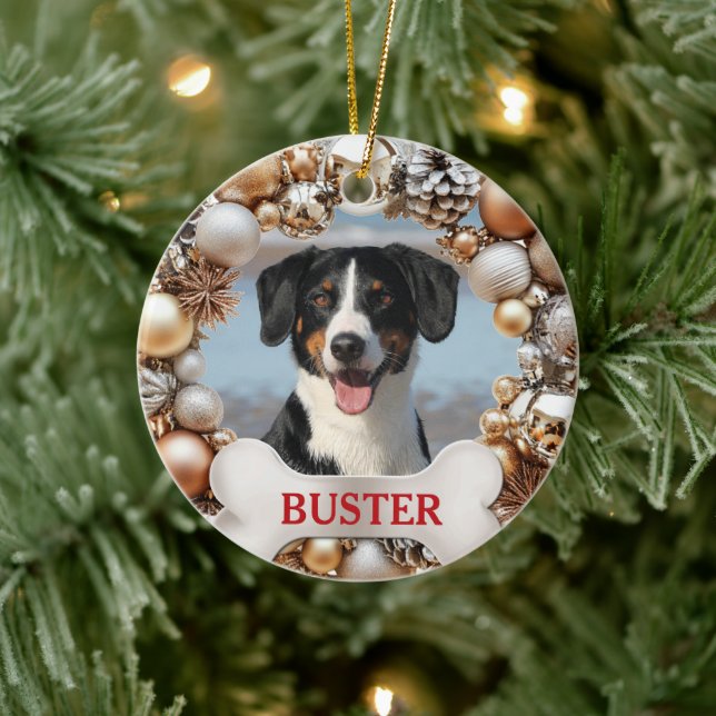 Christmas Wreath Dog Photo Tree Ornament (Träd)