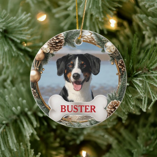 Christmas Wreath Dog Photo Tree Ornament (Träd)