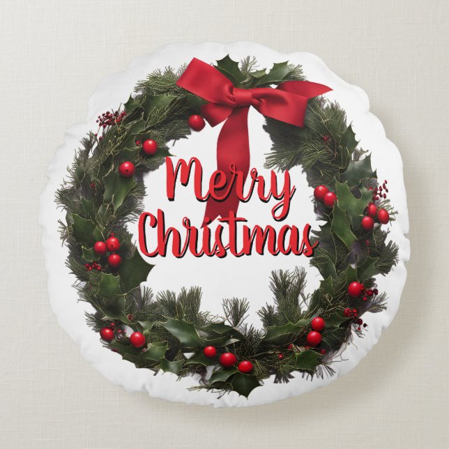 CHRISTMAS WREATH Fleece Blanket Rund Kudde (Framsidan)