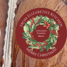 Christmas Wreath Homemade Food Gift Dark Red Runt Klistermärke