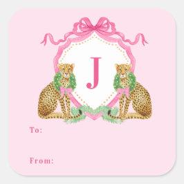 Christmas Wreath Leopard Crest Monogram Fyrkantigt Klistermärke