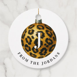 Christmas Wreath Leopard Crest Monogram Gåvor Etiketter