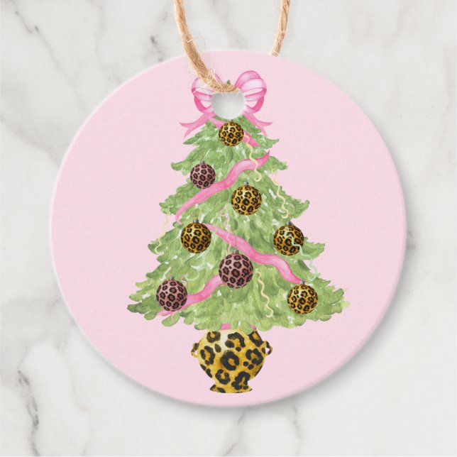 Christmas Wreath Leopard Crest Monogram  Gåvor Etiketter (Framsida)